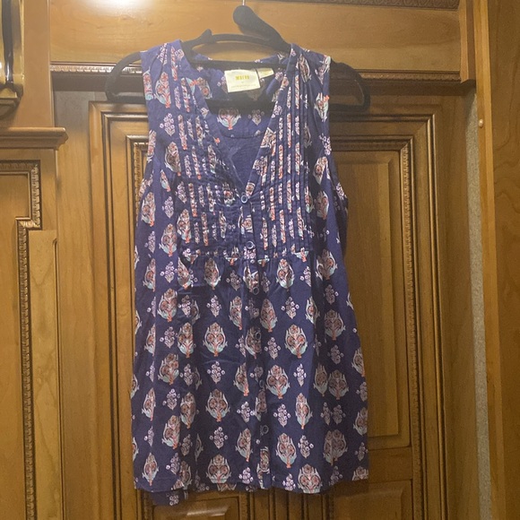 Maeve Tops - Maeve by Anthropology Bailee Pleated Sleeveless Top in Navy/Pink Size XS